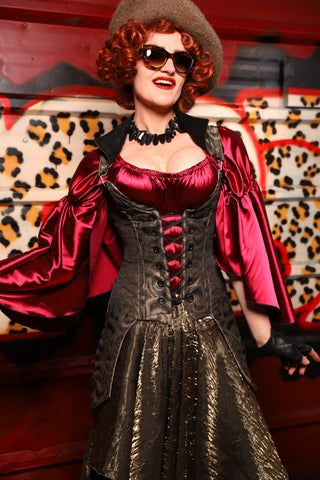 26. PETITE Overbust Tailed Corset in Smoke & Brass - The Lipstick and Caviar Collection