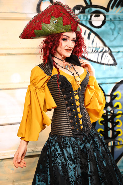 04. Buccaneer Overbust Corset in Blackwater Gold Stripe - The Bucc Stops Here! Collection