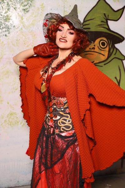 Classic Blouse w/Waterfall sleeves in Orange Texured Stretch - Spooky Saturday Part 3