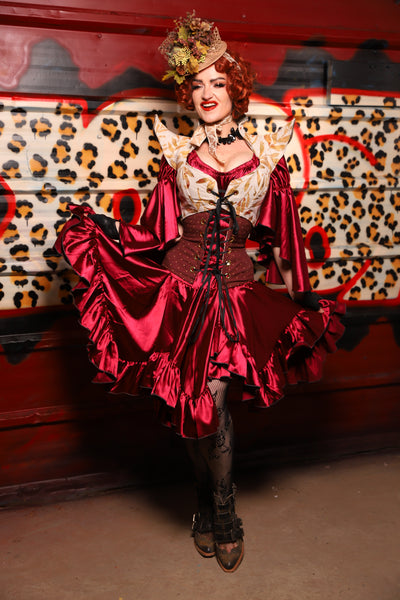 22. Mini Fairy Skirt w/ruffle in Garnet Satin - The Lipstick and Caviar Collection