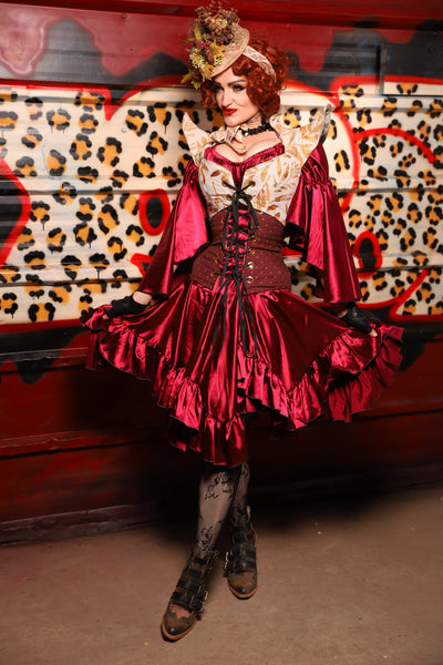 22. Mini Fairy Skirt w/ruffle in Garnet Satin - The Lipstick and Caviar Collection