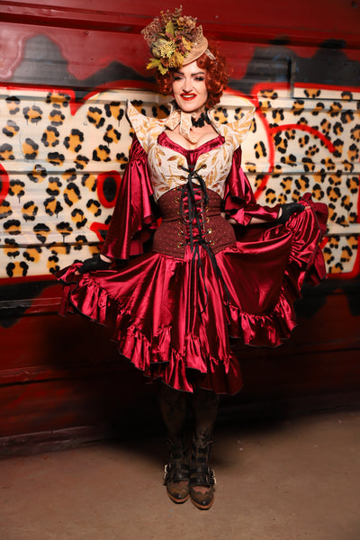 22. Mini Fairy Skirt w/ruffle in Garnet Satin - The Lipstick and Caviar Collection