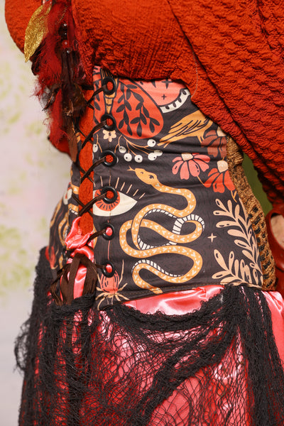 Wench Corset in Hearthwitch w/ Omens & Oddities Front Panels- Spooky Saturday Part 3