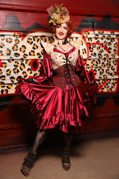 22. Mini Fairy Skirt w/ruffle in Garnet Satin - The Lipstick and Caviar Collection