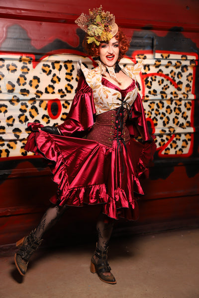 22. Mini Fairy Skirt w/ruffle in Garnet Satin - The Lipstick and Caviar Collection