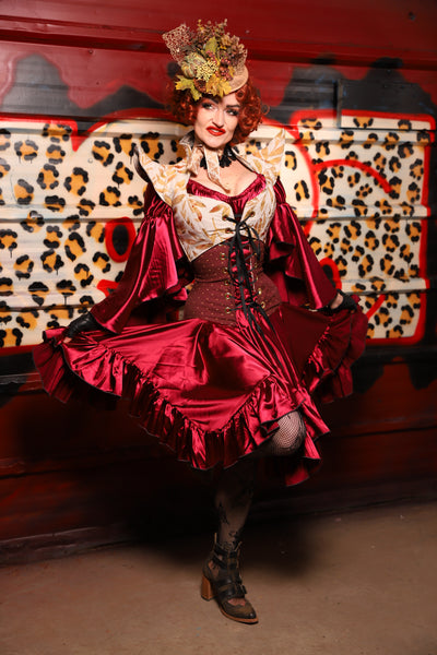 22. Mini Fairy Skirt w/ruffle in Garnet Satin - The Lipstick and Caviar Collection