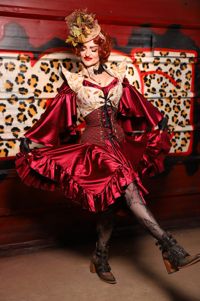 22. Mini Fairy Skirt w/ruffle in Garnet Satin - The Lipstick and Caviar Collection
