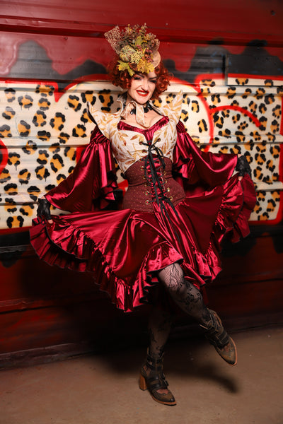 22. Mini Fairy Skirt w/ruffle in Garnet Satin - The Lipstick and Caviar Collection