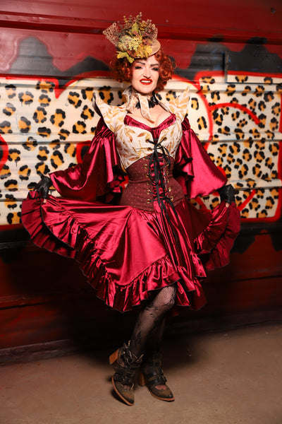 22. Mini Fairy Skirt w/ruffle in Garnet Satin - The Lipstick and Caviar Collection
