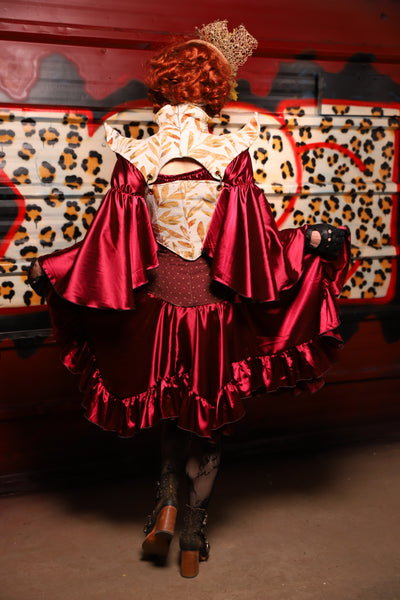 22. Mini Fairy Skirt w/ruffle in Garnet Satin - The Lipstick and Caviar Collection