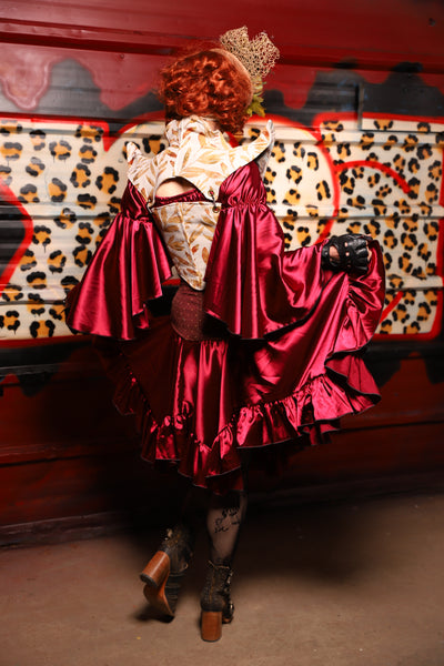 22. Mini Fairy Skirt w/ruffle in Garnet Satin - The Lipstick and Caviar Collection