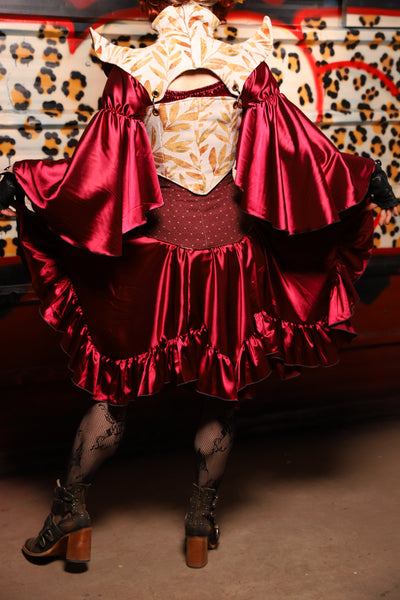 22. Mini Fairy Skirt w/ruffle in Garnet Satin - The Lipstick and Caviar Collection