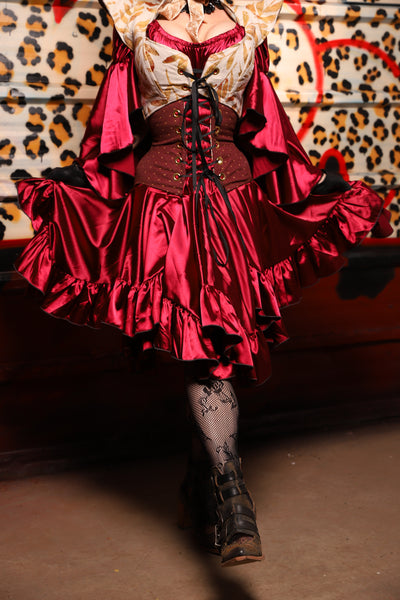 22. Mini Fairy Skirt w/ruffle in Garnet Satin - The Lipstick and Caviar Collection
