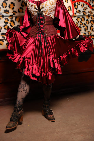 22. Mini Fairy Skirt w/ruffle in Garnet Satin - The Lipstick and Caviar Collection