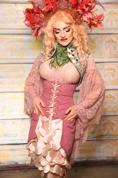 Petite Siren Corset w/ Pockets in Pink Velvet - The "Peony Petals" Collection