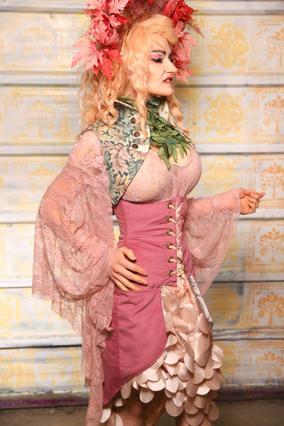 Petite Siren Corset w/ Pockets in Pink Velvet - The "Peony Petals" Collection