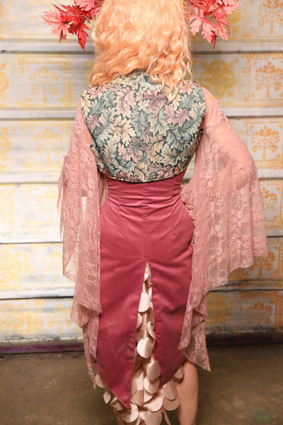 Petite Siren Corset w/ Pockets in Pink Velvet - The "Peony Petals" Collection