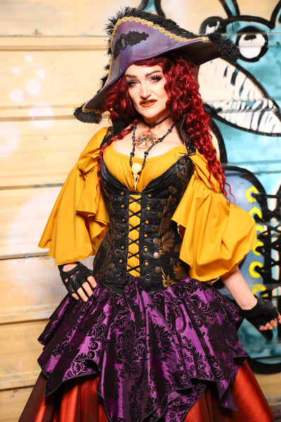03. Buccaneer Overbust Corset in Black & Gold Grand Medallion - The Bucc Stops Here! Collection