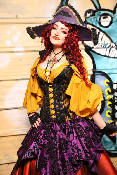 03. Buccaneer Overbust Corset in Black & Gold Grand Medallion - The Bucc Stops Here! Collection