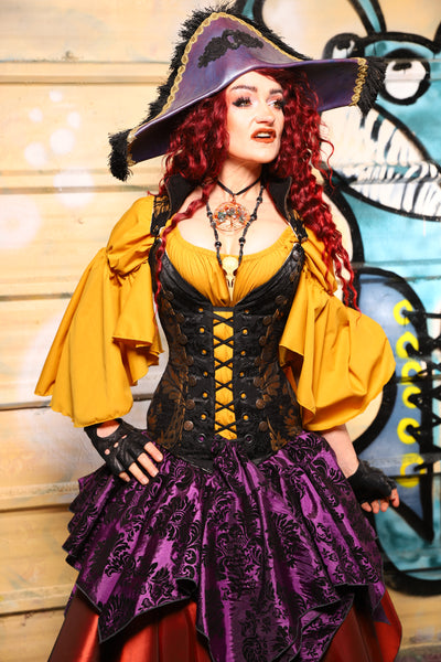 03. Buccaneer Overbust Corset in Black & Gold Grand Medallion - The Bucc Stops Here! Collection