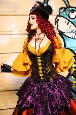03. Buccaneer Overbust Corset in Black & Gold Grand Medallion - The Bucc Stops Here! Collection