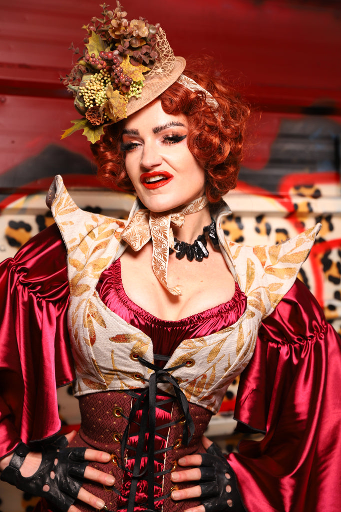 10. Cropped Faerie Corset in Cream & Golden Leave - The Lipstick and Caviar Collection