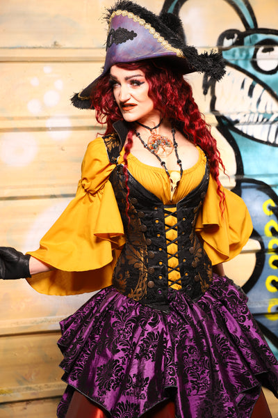 03. Buccaneer Overbust Corset in Black & Gold Grand Medallion - The Bucc Stops Here! Collection
