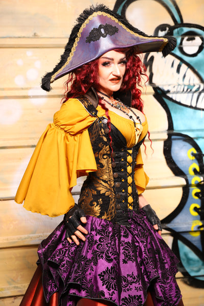 03. Buccaneer Overbust Corset in Black & Gold Grand Medallion - The Bucc Stops Here! Collection