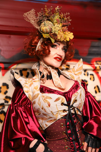 10. Cropped Faerie Corset in Cream & Golden Leave - The Lipstick and Caviar Collection