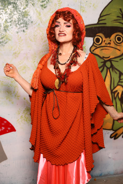 Classic Blouse w/Waterfall sleeves in Orange Texured Stretch - Spooky Saturday Part 3