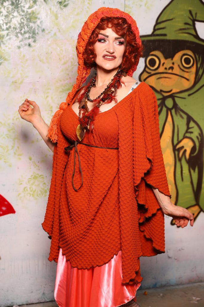 Classic Blouse w/Waterfall sleeves in Orange Texured Stretch - Spooky Saturday Part 3