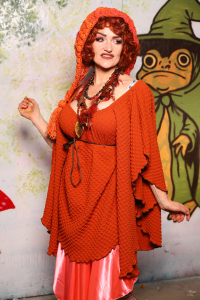 Classic Blouse w/Waterfall sleeves in Orange Texured Stretch - Spooky Saturday Part 3