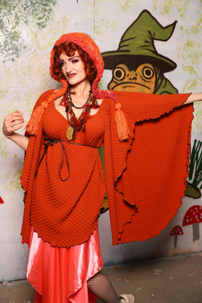 Classic Blouse w/Waterfall sleeves in Orange Texured Stretch - Spooky Saturday Part 3