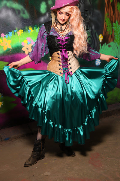 Salsa Skirt in Bright Teal Satin - The Lost & Spellbound Collection