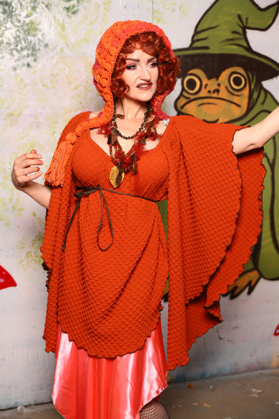 Classic Blouse w/Waterfall sleeves in Orange Texured Stretch - Spooky Saturday Part 3