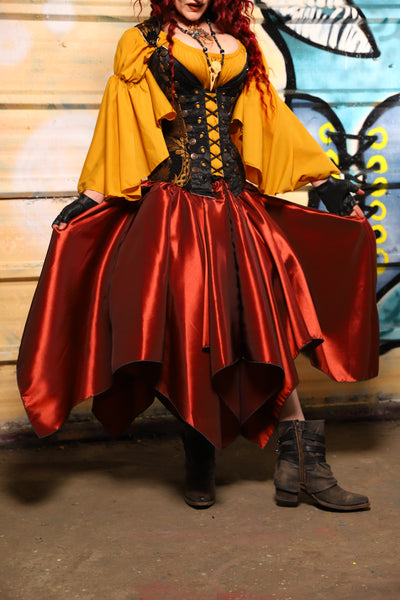 17. Fairy Skirt in Coral Fire Shantung - The Bucc Stops Here! Collection