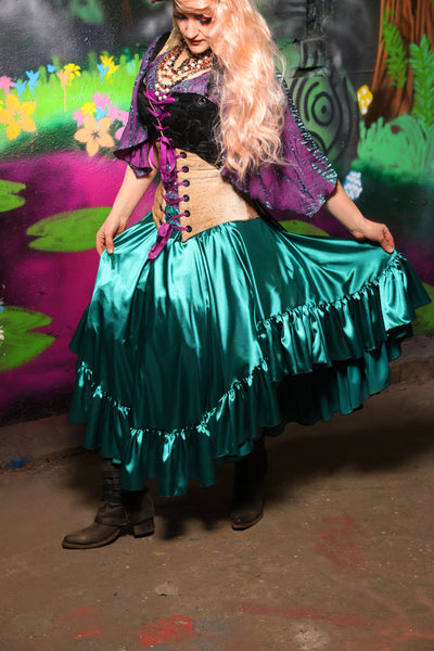 Salsa Skirt in Bright Teal Satin - The Lost & Spellbound Collection