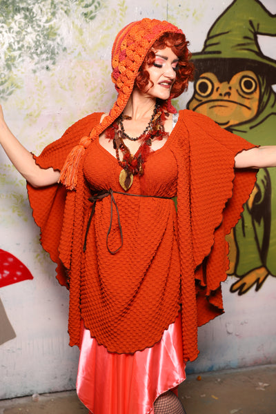 Classic Blouse w/Waterfall sleeves in Orange Texured Stretch - Spooky Saturday Part 3