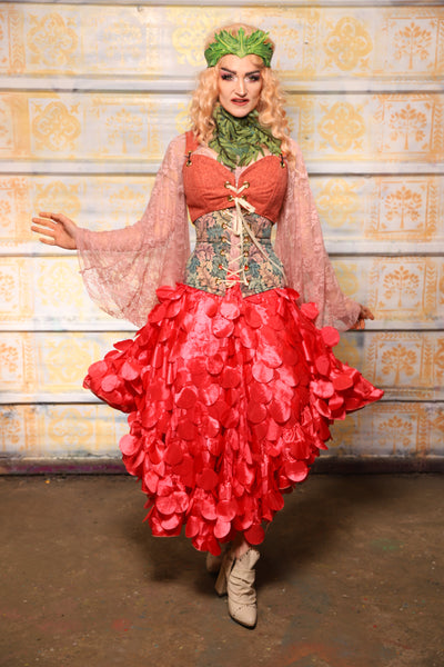 Crescent Skirt w/ruffle in Coral Petals - The "Peony Petals" Collection