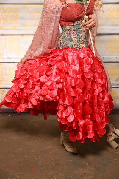 Crescent Skirt w/ruffle in Coral Petals - The "Peony Petals" Collection