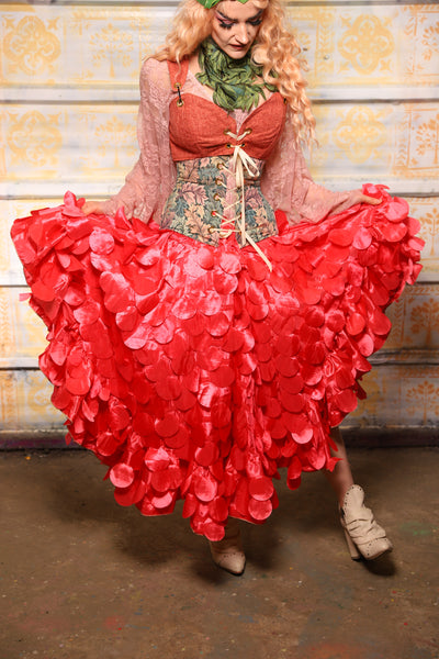 Crescent Skirt w/ruffle in Coral Petals - The "Peony Petals" Collection