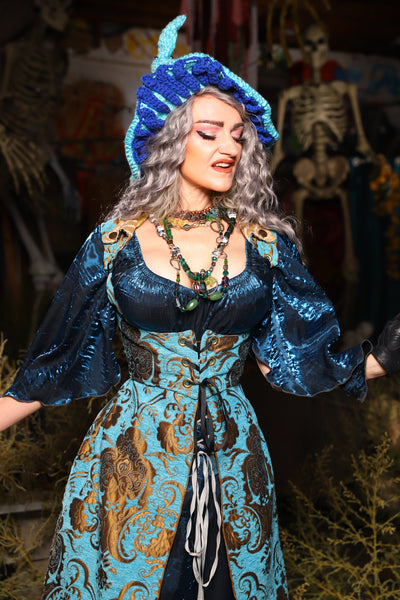 Classic Blouse w/Leaf Sleeves in Dark Sapphire Crushed Shimmer - The Prismatic Potion Collection