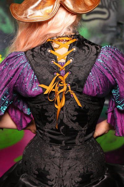 Cropped Over-Archer in Black Damask *Order by Bust Measurement* - The Lost & Spellbound Collection