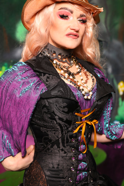 Cropped Over-Archer in Black Damask *Order by Bust Measurement* - The Lost & Spellbound Collection