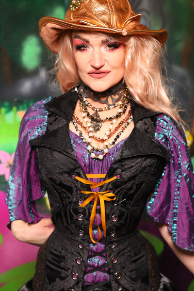 Cropped Over-Archer in Black Damask *Order by Bust Measurement* - The Lost & Spellbound Collection