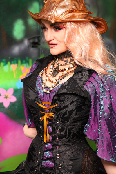 Cropped Over-Archer in Black Damask *Order by Bust Measurement* - The Lost & Spellbound Collection