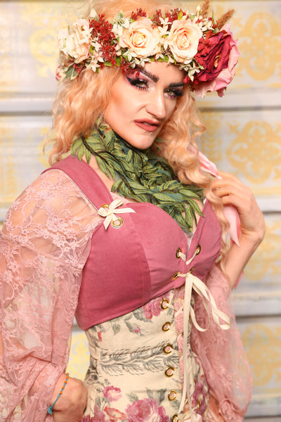 Cropped Courtier in Pink Velvet *PLEASE order by BUST Measurement, NOT waist!* - The "Peony Petals" Collection