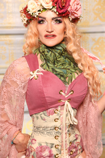 Cropped Courtier in Pink Velvet *PLEASE order by BUST Measurement, NOT waist!* - The "Peony Petals" Collection