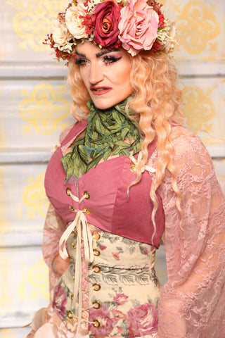 Cropped Courtier in Pink Velvet *PLEASE order by BUST Measurement, NOT waist!* - The "Peony Petals" Collection