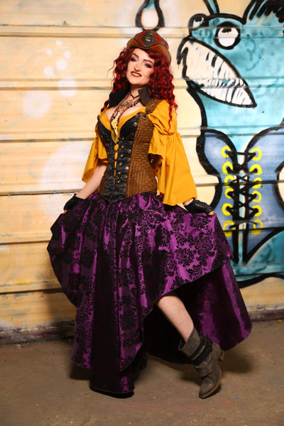14. Crescent Skirt in Royal Plum & Black Filigree - The Bucc Stops Here! Collection